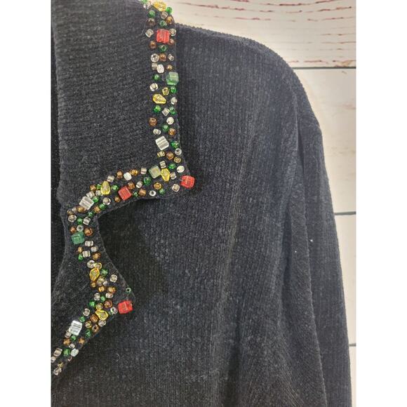 VTG J Two Black Embellished Jewel Chenille Knit Cardigan Sweater Womens Size XL - Picture 8 of 13